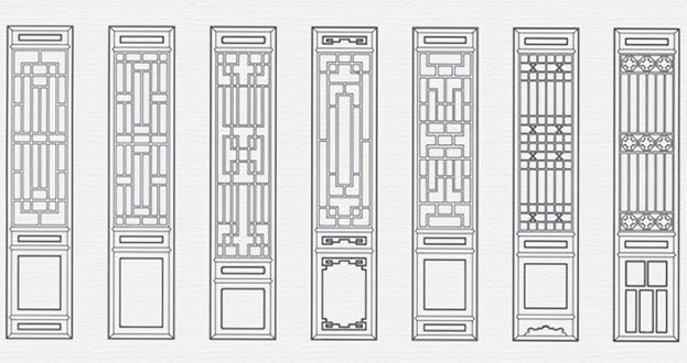 海原常用中式仿古花窗图案隔断设计图